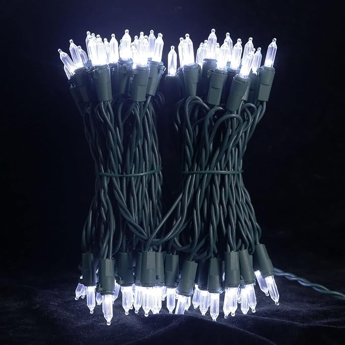 MULTI-SPARKING White Christmas LED Lights - 2 Pack 100 Count Cool White Holiday String Lights for Tree, Party, Wedding, Indoor and Outdoor Use, 2 Sets 33 Feet Green Wire, UL Certified, Connectable