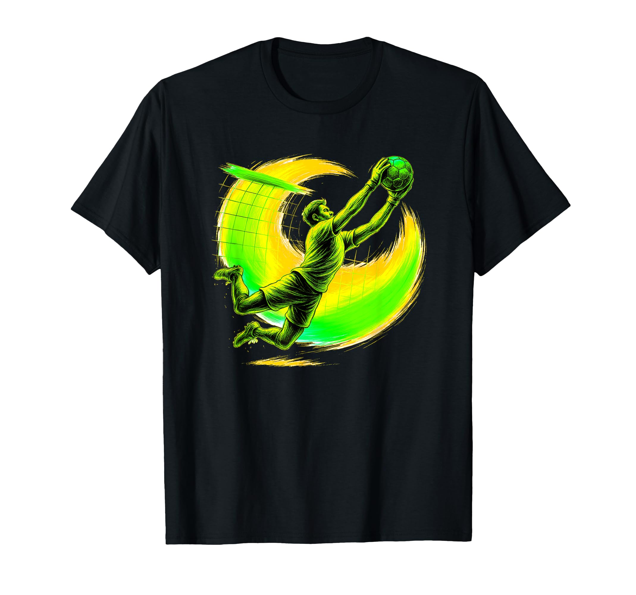 Dynamic Soccer Keeper Mid Air Save T-Shirt - Minimalist Print Men Women