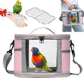 Bird Travel Carrierm, Small Bird Travel Backpack Carrier Cage with Tray and Breathable Clear Window, for Parakeet Cockatiel Budgies, for Camping Hiking (Large-Pink)
