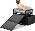 Pet Stairs Ramp Doggie Stairs with Seat & Storage Drawers,Extra Wide Seat Mate Chair Puppy for High Bed Couch Office,Non Slip Dachshunds,Step for Small Dogs,Cat Ladder Grey(Hold Up to 100 lbs)
