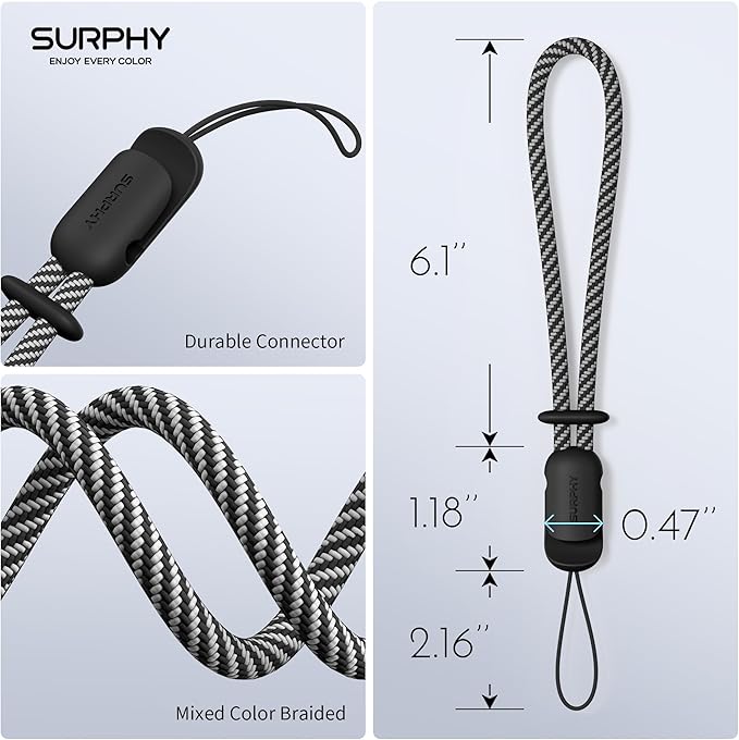 SURPHY 3 Pack Phone Wrist Strap with CellPhone Tether Tab, Cellphone Lanyard, Phone Strap with 2-Color Braided, Wrist Lanyard