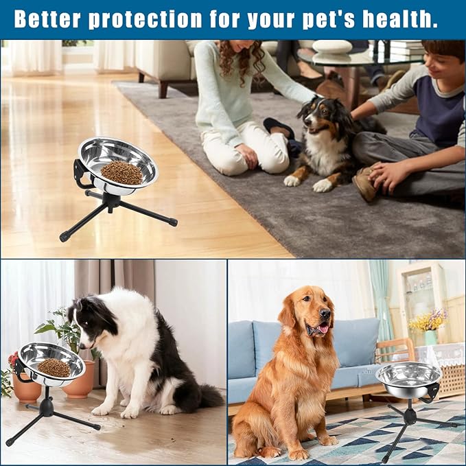 2 Pack Elevated Dog Bowls with Adjustable Metal Stand,Large Size for Dogs Between 60 and 100 lbs, 0.8 Gal 3 Liter,Stainless Steel Dog Food Water Bowl,Height Adjustable Non-Slip Raised Dog Bowl Set