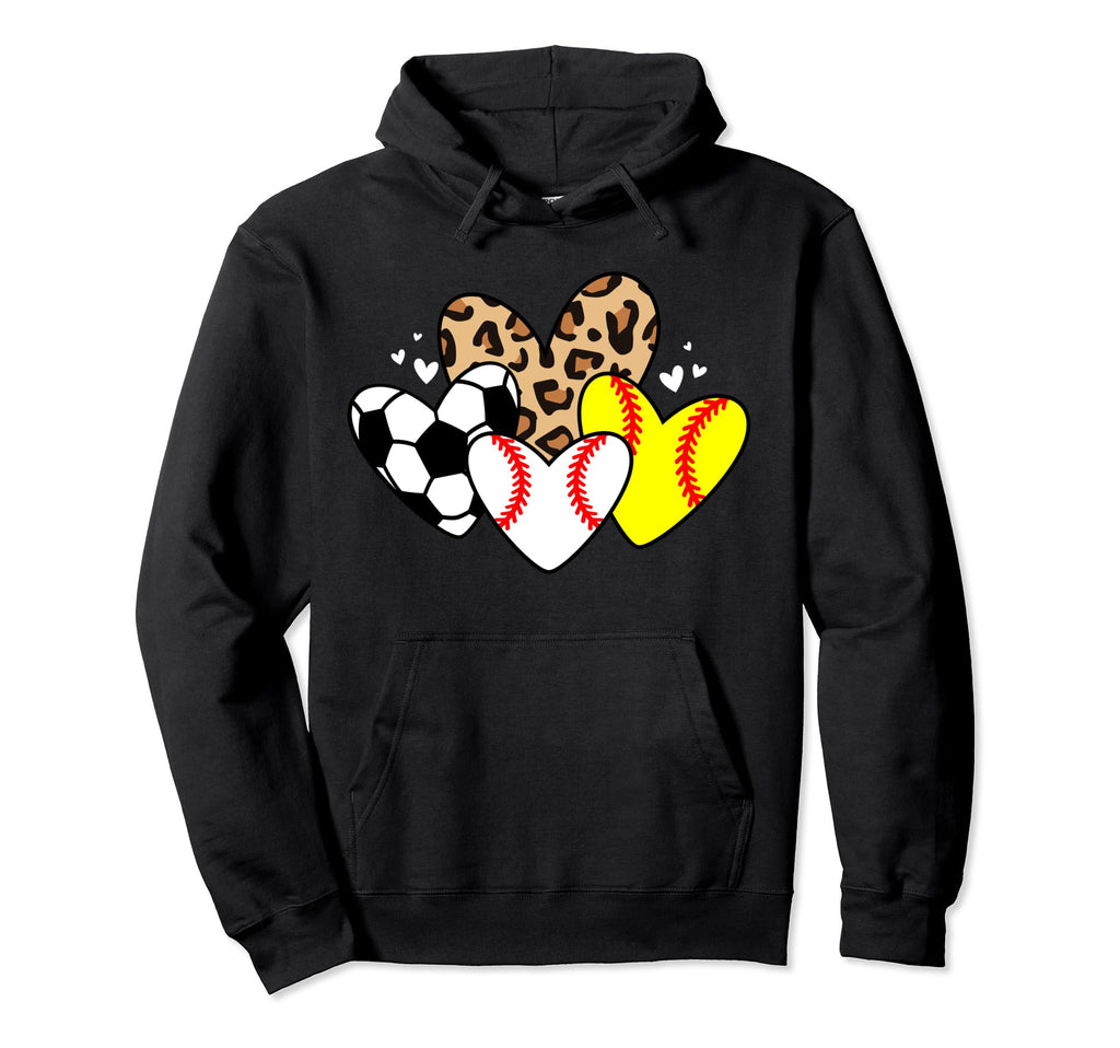 Baseball Softball Soccer Heart Funny Hoodie - Graphic Print Men Women