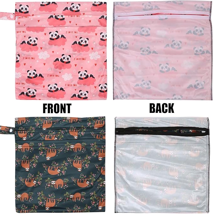 2pcs Travel Waterproof Laundry Bag, Cloth Diaper Wet Dry Bags with Handle & 2 Zipper Pockets, Reusable Washable Dirty Clothes Bag for Baby Adult Travelling Hanging, Bathing Beach Pool Daycare