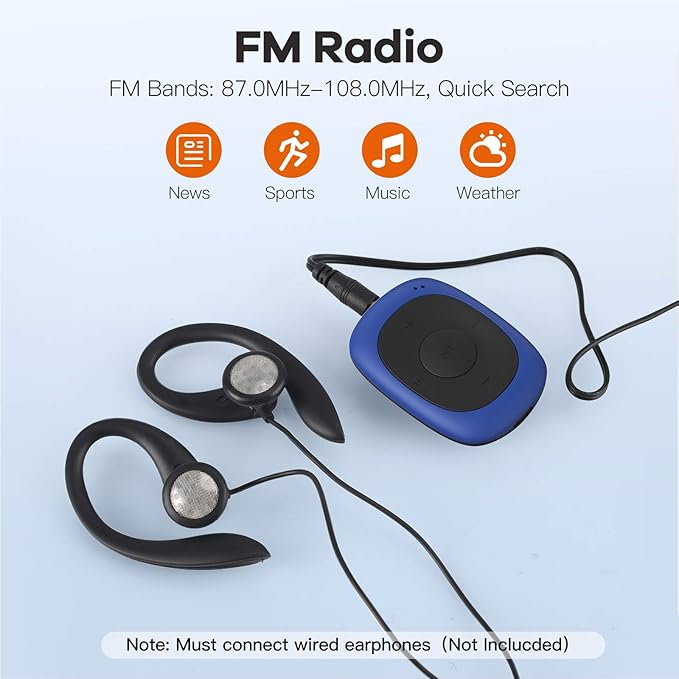 AGPTEK 64GB Clip MP3 Player with FM Shuffle, Portable Music Player with Sweatproof Silicone Case for Sports