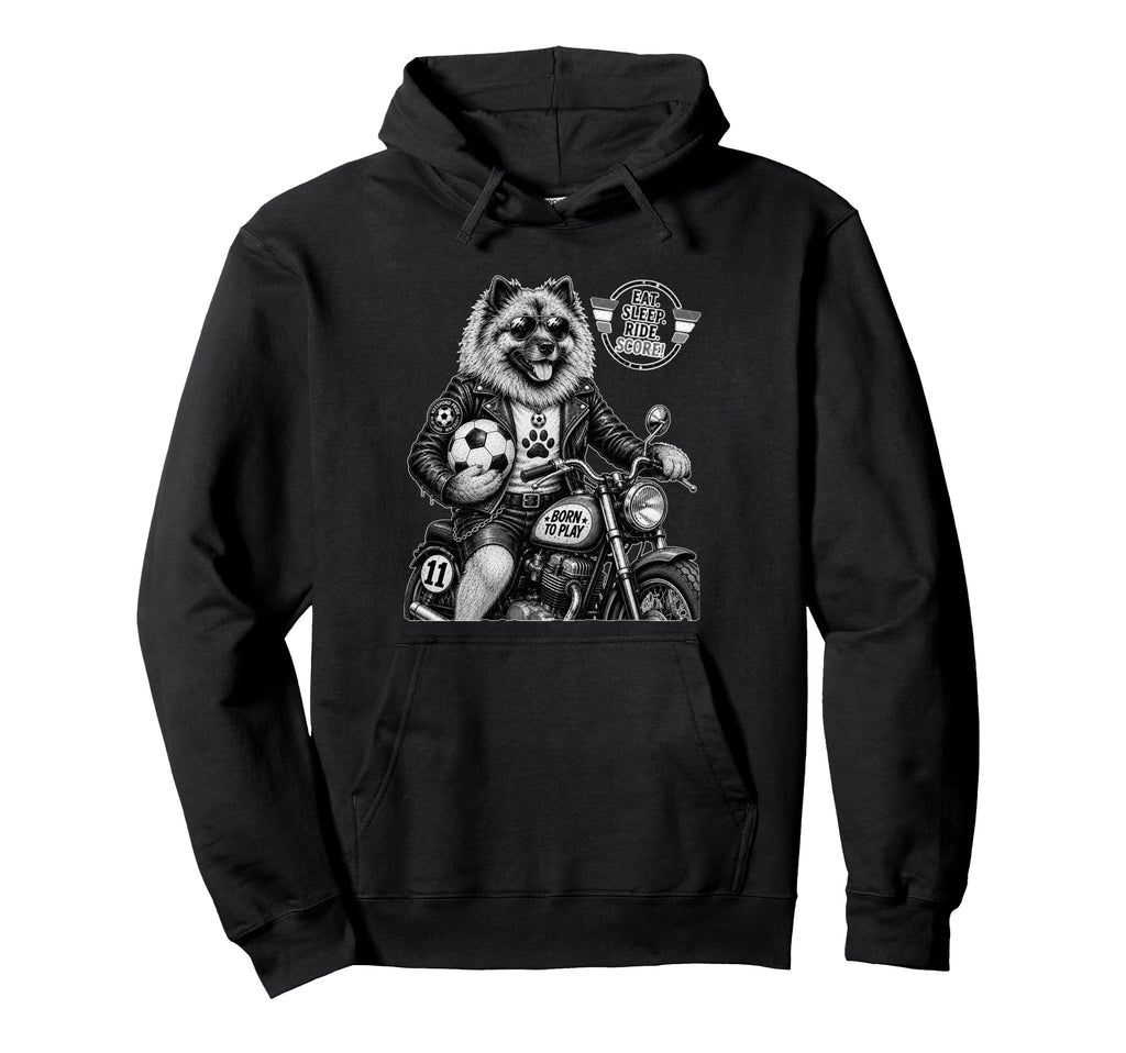 Keeshond Motorbike Love Footbal Soccer Digor Hoodie - Graphic Print Unisex