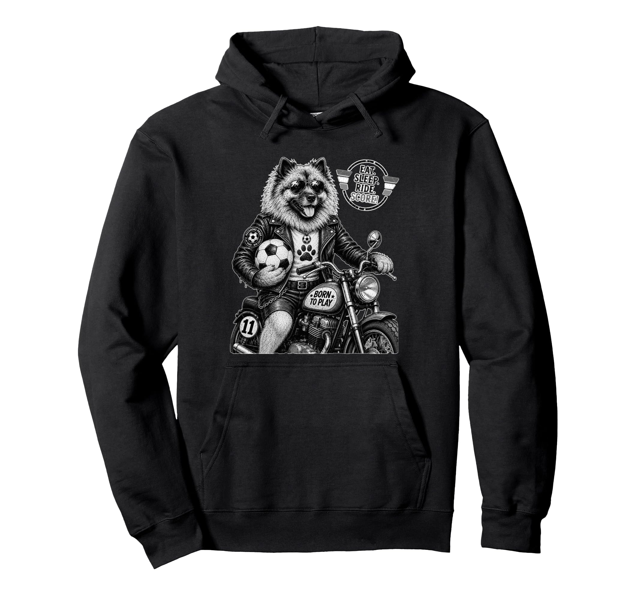 Keeshond Motorbike Love Footbal Soccer Hoodie - Graphic Print Men Women
