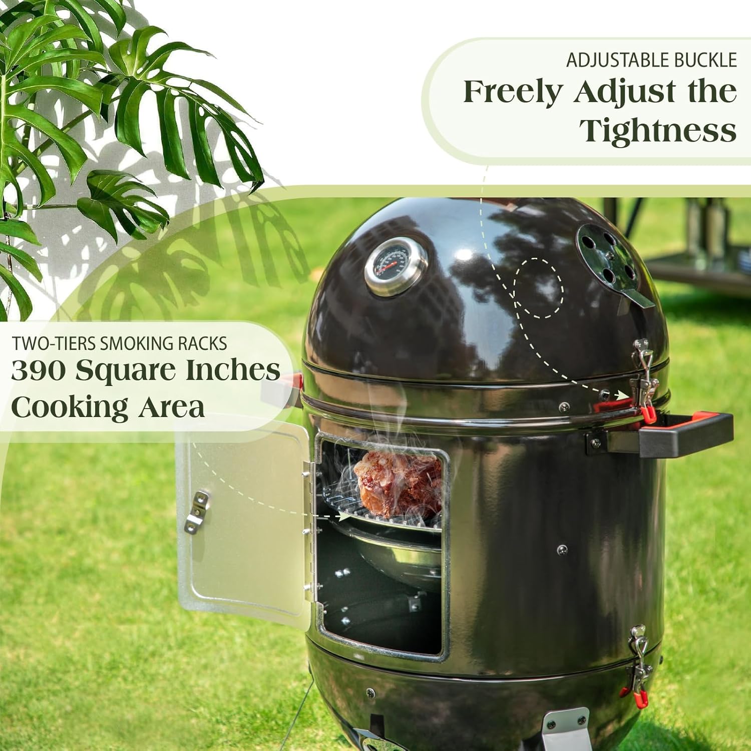 Sophia & William 18-Inch Vertical Charcoal Smokers BBQ Grills with Porcelain-Enameled Smoking Chamber & 2-Layer Smoking Shelves, Outdoor Smokers & Tabletop Grill Combo for Barbecue Camping(Black)