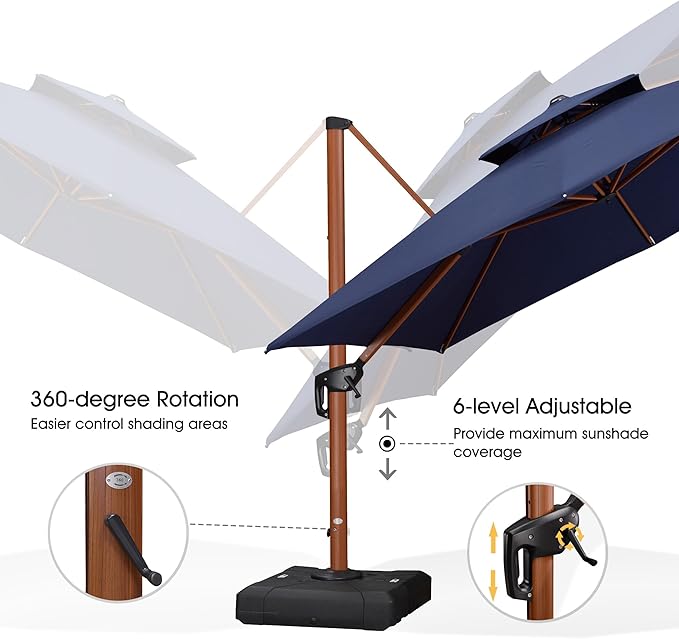 PURPLE LEAF 12ft Patio Umbrella with Base Outdoor Square Umbrellas Large Cantilever Umbrella Windproof Offset Umbrellas Heavy Duty Sun Umbrella for Garden Deck Pool Patio, Navy Blue