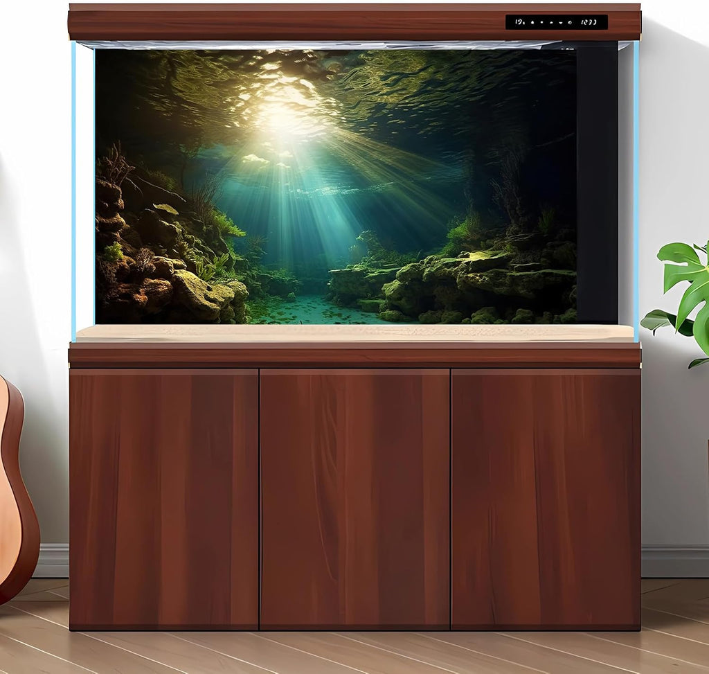Fish Tank Background Under The Sea Aquarium Background Ocean Floor Sunray Rock Terrarium Backgrounds Coral Reef Aquatic Plants Underwater Cave Aquarium Wallpaper for Fish Tank Decorations 30x18in