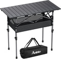 Folding Camping Table, Aluminum Roll Up Camping Table Adjustable Height with Storage Net and Bag, Lightweight Outdoor Table 32.2” X 16”, for Outdoor Travel BBQ Party Picnic, Black