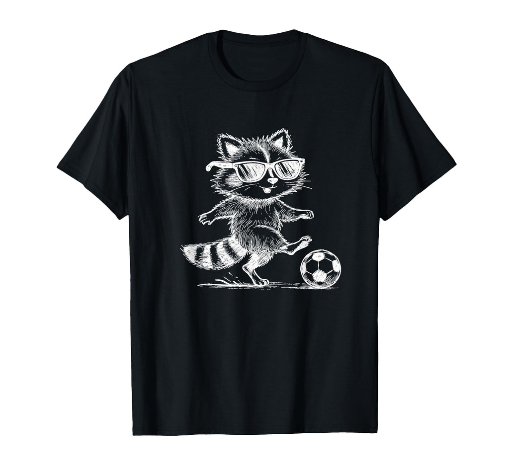 Raccoon Soccer Player Sunglasses T-Shirt - Casual Everyday Wear for Adults