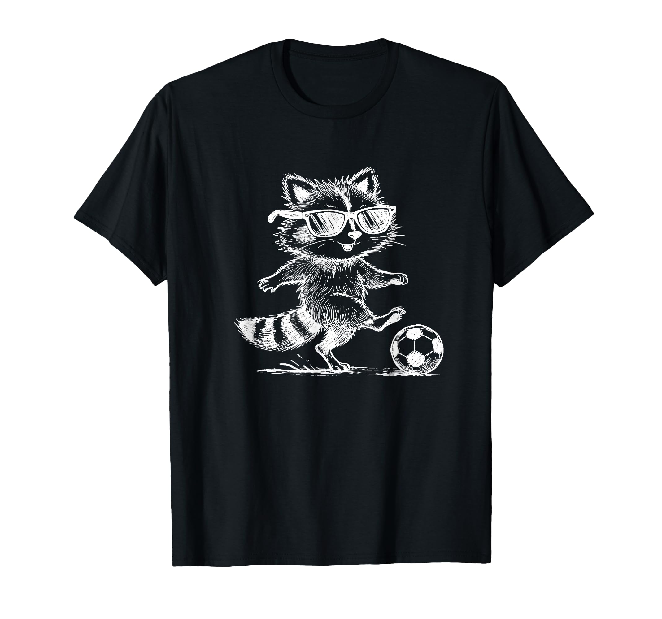 Raccoon Soccer Player Sunglasses T-Shirt - Casual Everyday Wear for Adults