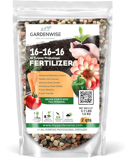 16-16-16 All Purpose Professional Fertilizer - Lawn, Flower, Tree, Shrub & Vegetable Garden Fertilizer (2 Quarts)