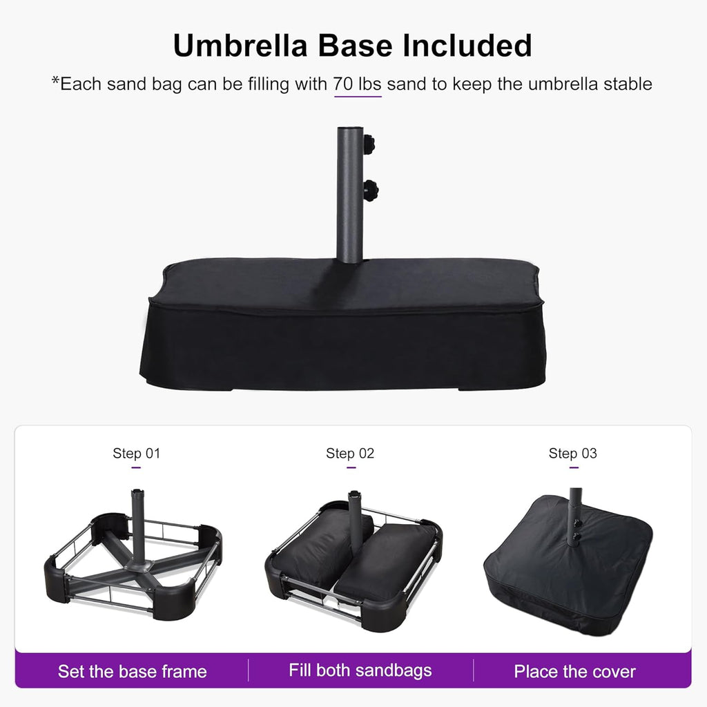PURPLE LEAF 13ft Double-Sided Patio Umbrella with Base Included Market Rectangle Umbrella Outdoor Table Umbrella with Crank for Pool Garden Deck, Navy blue