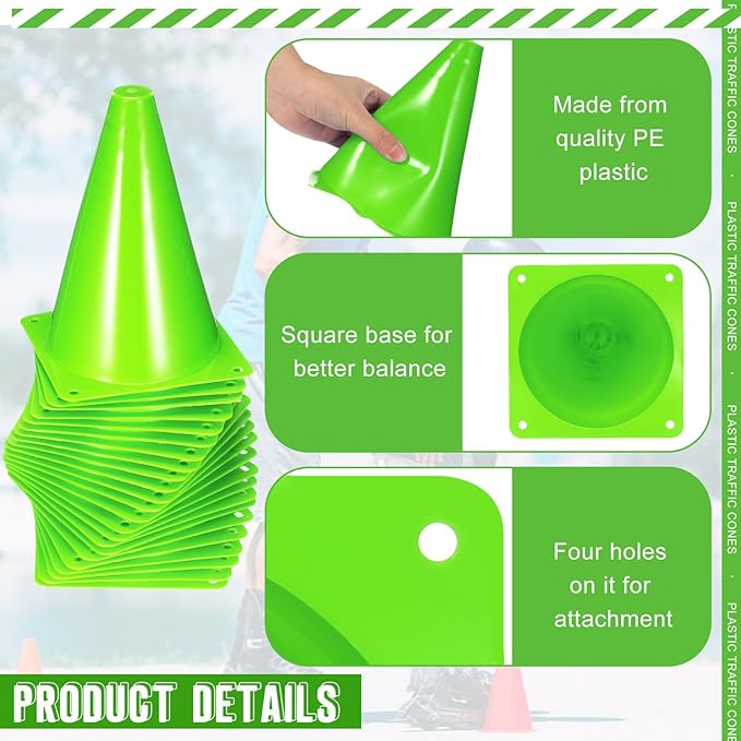 Syhood 30 Pack 7 Inch Plastic Traffic Cones Sports Training Agility Marker Mini Cones for Soccer, Skating, Football, Basketball, Indoor and Outdoor Games Sports Practice Equipment
