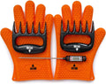 Meat Claws Bbq Grill Accessories Set - 2 Silicone Gloves, Claws For Pulled Pork, BBQ Thermometer - Perfect Smoker Accessories Grilling Tools Gift Set For (Orange Glove-Thermometer-Claw)