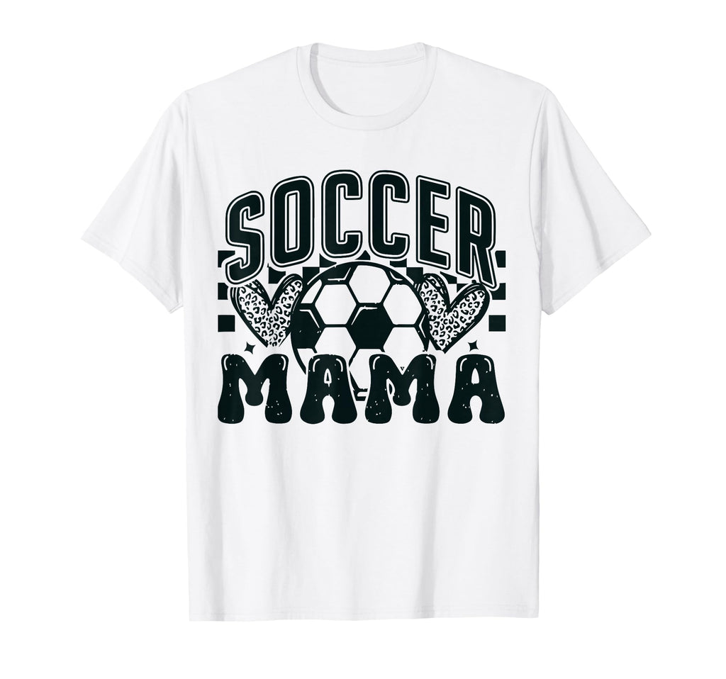 Heart Soccer Mama Checkered Soccer Mom T-Shirt - Unique Graphic Men Women