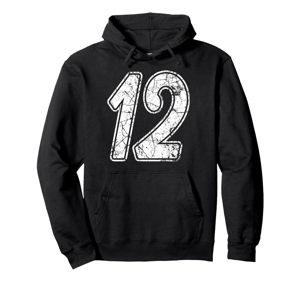 Distressed White Script Number 12 Hoodie - Streetwear Style for Adults