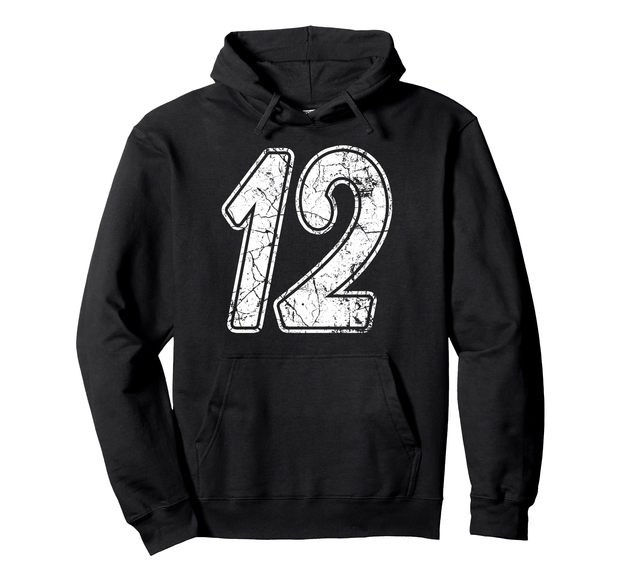 Distressed White Script Number 12 Hoodie - Streetwear Style for Adults