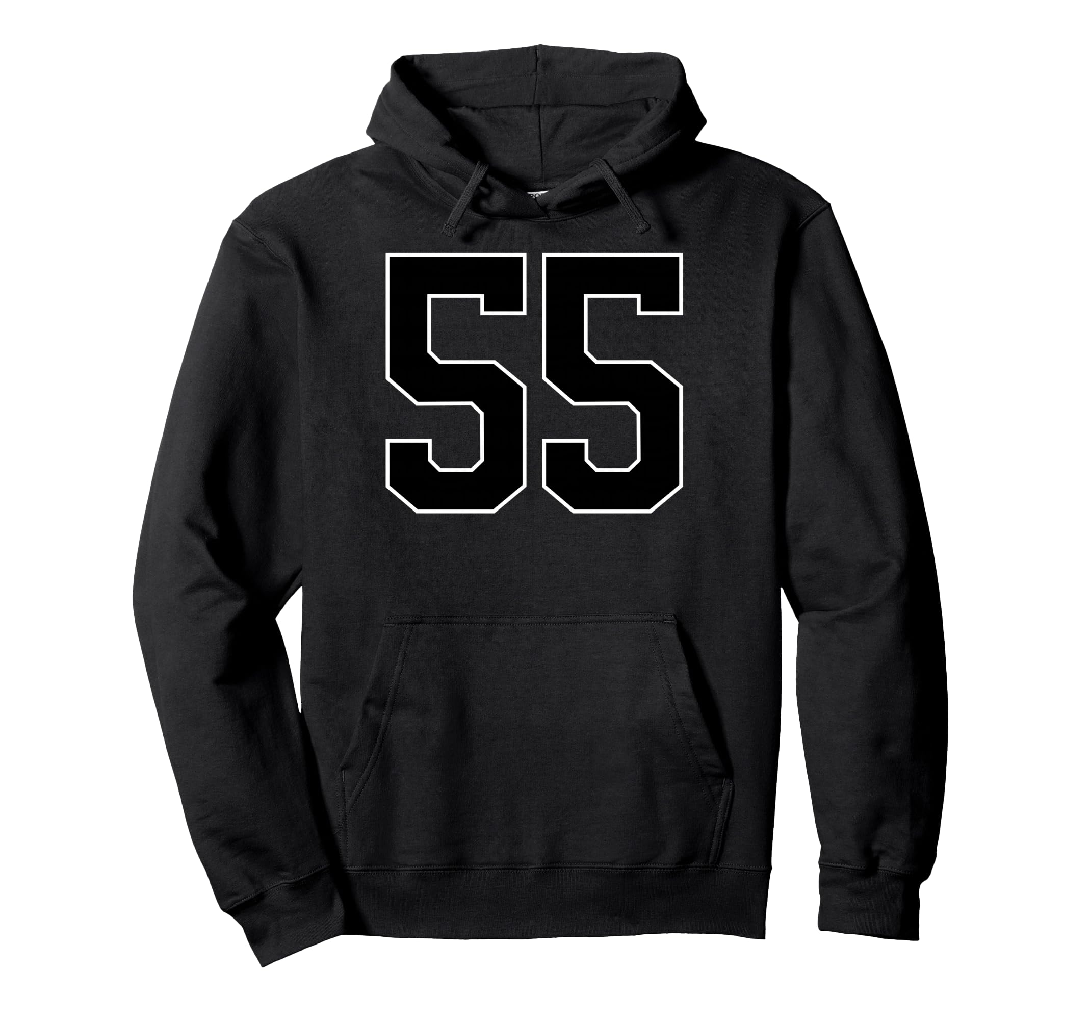 Black Sports Team Number 55 Fan Hoodie - Graphic Print for Adults