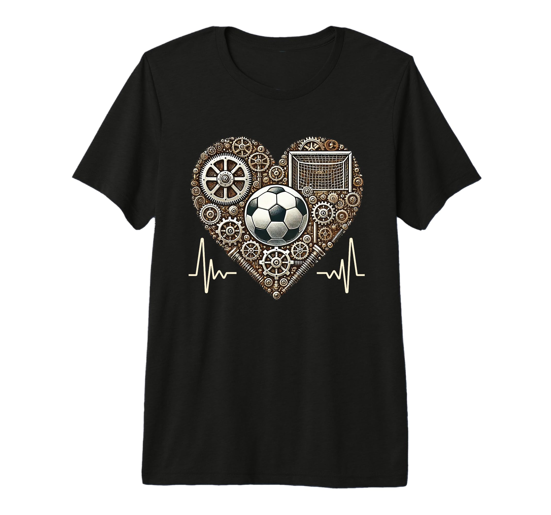 Soccer Heartbeat Steampunk Football T-Shirt - Custom Art Print Men Women