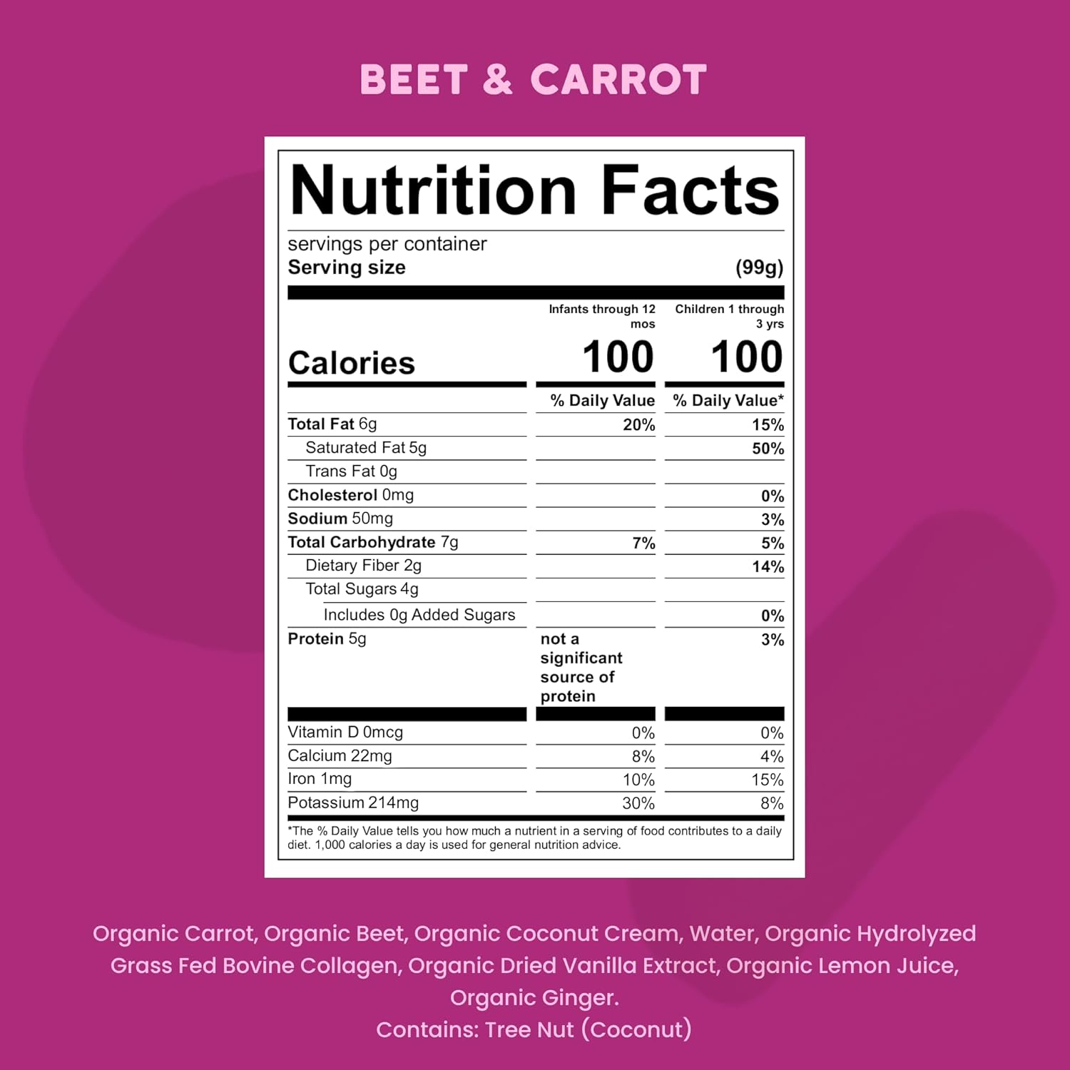 Serenity Kids Organic Beet & Carrot Smoothie Pouch, Grain-Free, Dairy-Free, 3.5 oz, Pack of 6