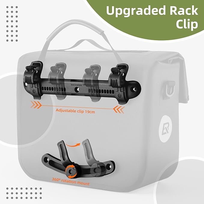 ROCKBROS Bike Panniers 15L Capacity Waterproof Bike Rack Bag Bicycle Panniers for Cycling Commuting Bikepacking Green 2PCS