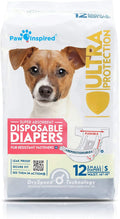 Paw Inspired Disposable Dog Diapers | Female Dog Diapers Ultra Protection | Diapers for Dogs in Heat, Excitable Urination, or Incontinence (12 Count, Small)