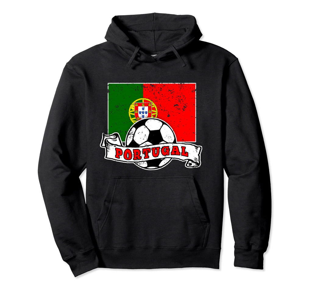 Portugal Soccer Ball And Flag Distressed Hoodie - Trendy Graphic Unisex