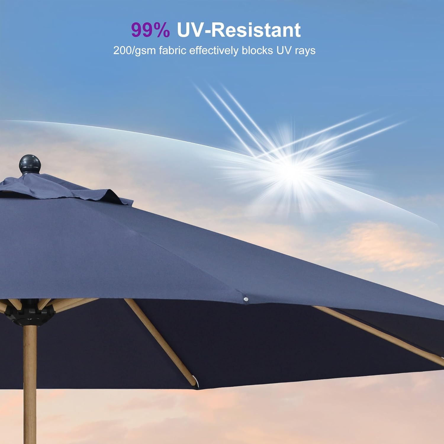 PURPLE LEAF 11 Feet Patio Umbrella with Base Outdoor Umbrella Round Market Umbrella with Crank & 8 Ribs Commercial Aluminum Table Umbrella for Outdoor Garden, Navy Blue