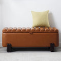 Wavy Ottoman Storage Bench Multi-Functional Narrow Entryway Bench Elegant End of Bed Bench with Storage and Safty Hinge for Living Room Entryway Hallway Bedroom Boutique, Brown