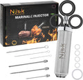 Stainless Steel Meat Flavor Injector Kit, 2-oz Large Capacity with 3 Professional Needles, Marinade and Seasoning Injector Syringe for Beef, Turkey, Brisket, Sturdy and Heavy-duty for BBQ Grill