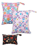 ALVABABY 3 Cloth Diaper Wet Dry Bags Waterproof Reusable with Two Zippered Pockets Travel Beach Pool Daycare Soiled Baby Items Yoga Gym Bag for Swimsuits or Wet Clothes Small medium Large 3L-SML07
