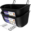 Goovilla Chicken Feeder Waterer, Hanging or Screw-in Fence Feeders with Clips, 2 Pack 5 Quart Goat Feeding Supplies, Duck Piglet Sheeple Coop Dog Livestock Poultry Plastic Feeder Trough Bucket, Black