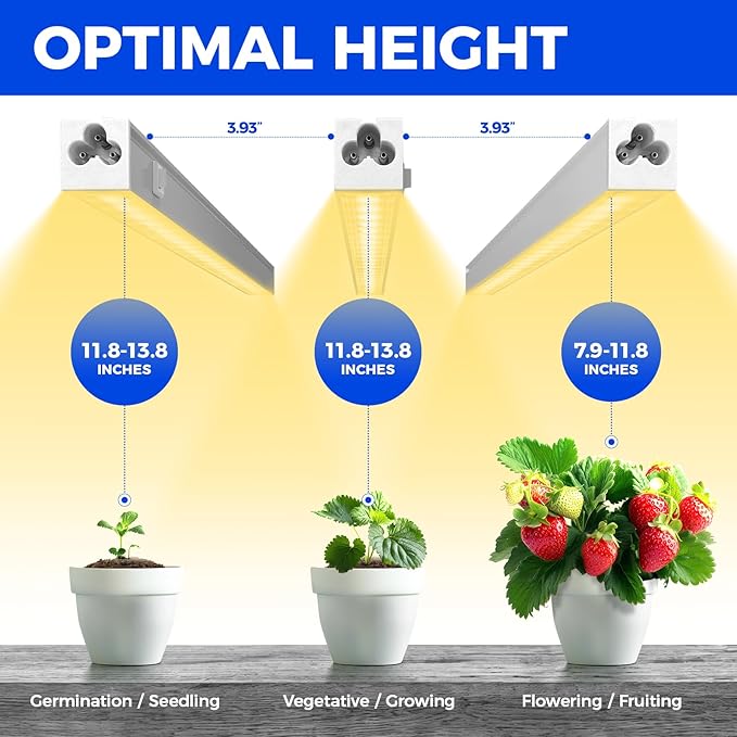 Barrina Grow Lights for Indoor Plants, Full Spectrum Grow Light, 1ft Plant Lights for Indoor Growing, LED Grow Lights, T5 Grow Light Strip, Plug and Play, Yellow, 8-Pack