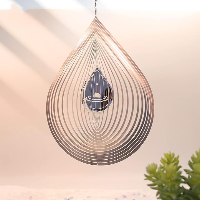 Wind Spinner 3D Stainless Steel Metal Sculptures Decorations, 3D Water Droplets Metal Wind Sculptures & Spinners for Indoor Outdoor Garden Decoration 12inch
