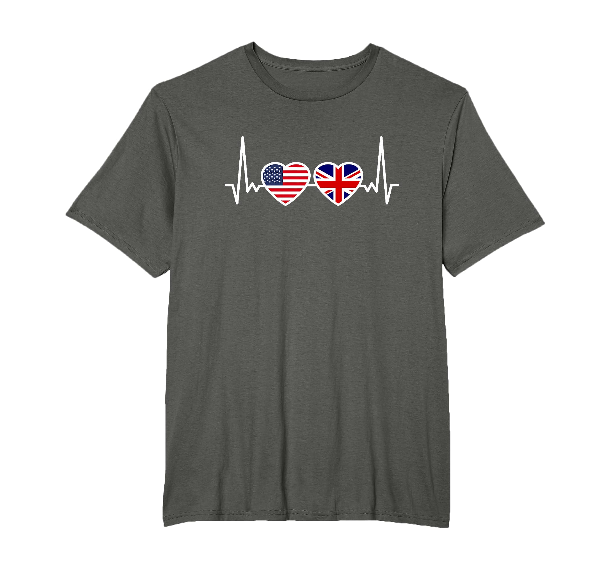 Great Britain Usa Heartbeat Flag T-Shirt - Novelty Apparel for Adults