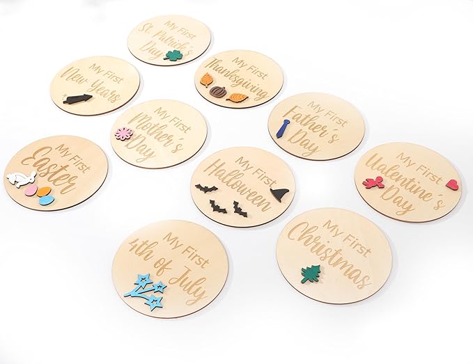 My First Holiday Milestone Cards - Baby First Holiday Wood Sign Baby Shower,Holiday Monthly Milestones,Baby First Halloween/Hanksgiving/Christmas/Valentine's Day/St. Patrick's Day/Easter