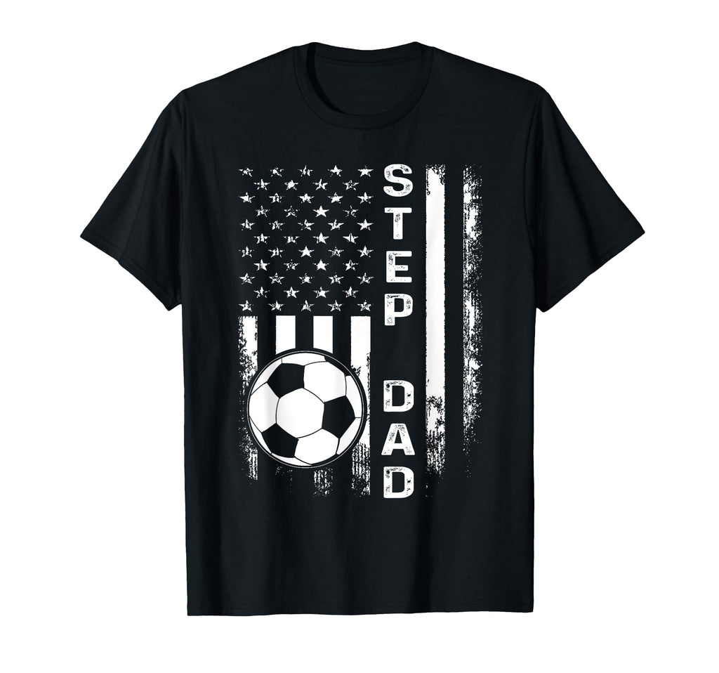 Soccer Step Dad America Flag T-Shirt - Unique Graphic for Adults