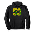Green Yellow Sport Team Number 53 Hoodie - Unique Graphic Unisex