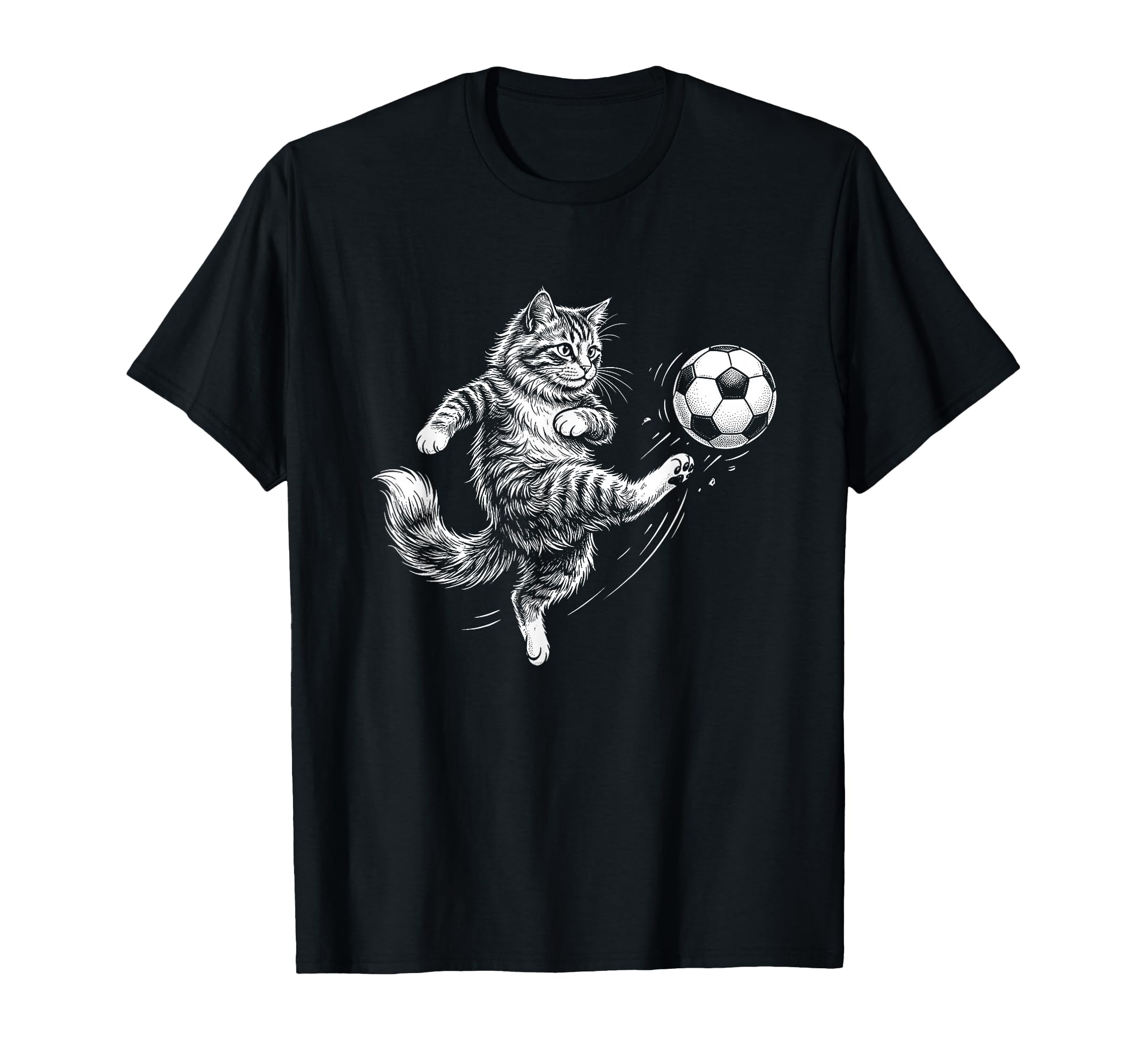 Funny Cat Playing Soccer Ball Cat T-Shirt - Graphic Print Men Women