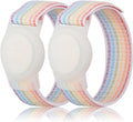 Kids Wristband Compatible with Apple AirTag, Protective Case for Air Tag GPS Tracker Holder with Nylon Bracelet, Adjustable Anti Lost Watch Band for Toddler Child Elder(2PacksRainbowA)
