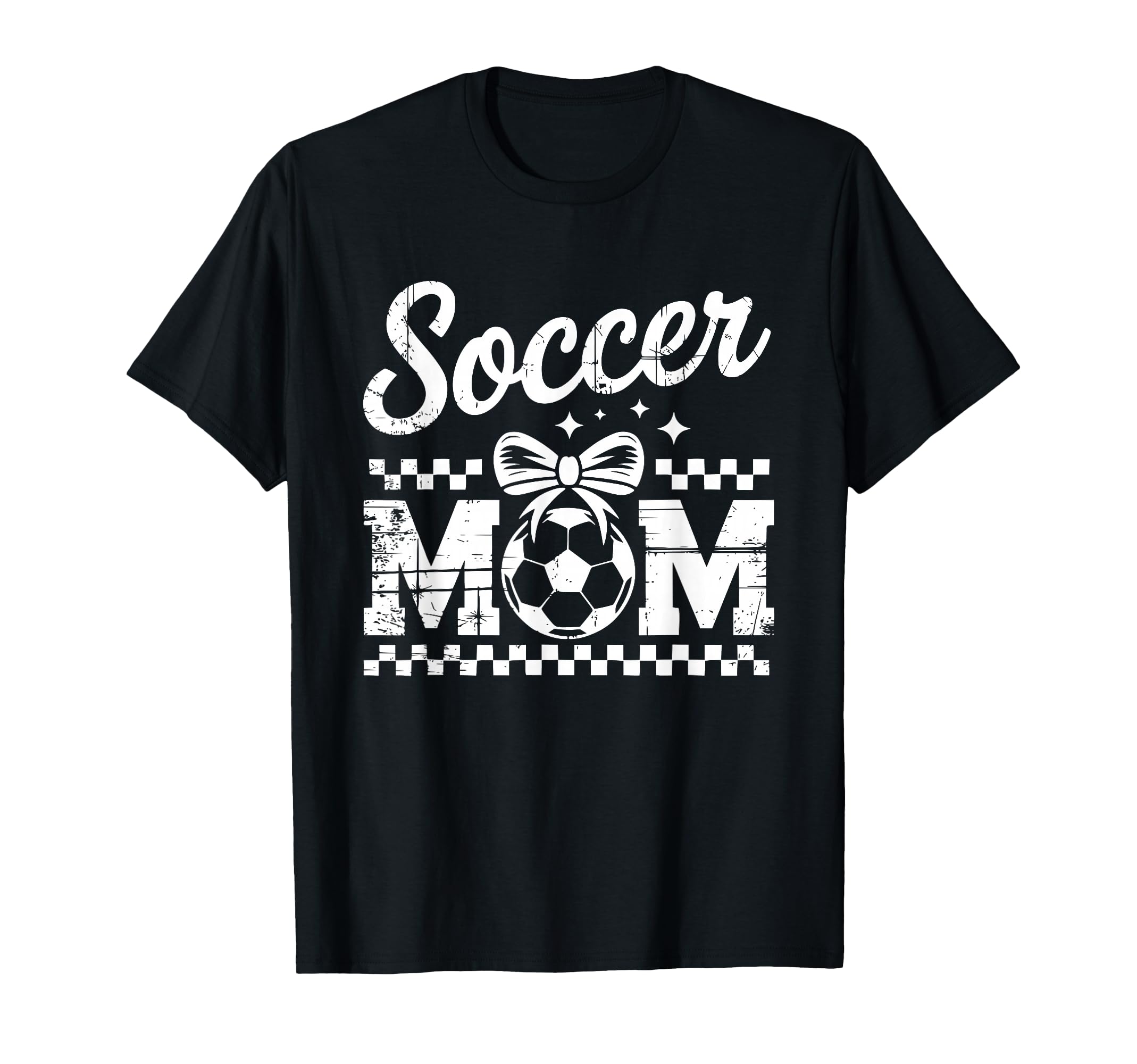 Soccer Mom Checker Pattern Ball Bow T-Shirt - Casual Everyday Wear Unisex