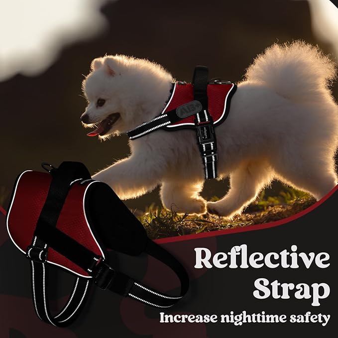 rabbitgoo Dog Harness for Large, Easy On Pet Vest with One Buckle, No Pull Adjustable Service Harness with D-Ring & Handle, Reflective for Safety Walking, Training, Red, XL