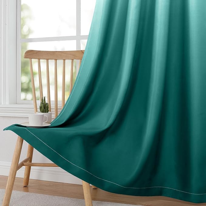 HOMEIDEAS Teal Ombre Blackout Curtains 52 X 84 Inch Length Gradient Room Darkening Thermal Insulated Energy Saving Grommet 2 Panels Window Drapes for Living Room, Bedroom