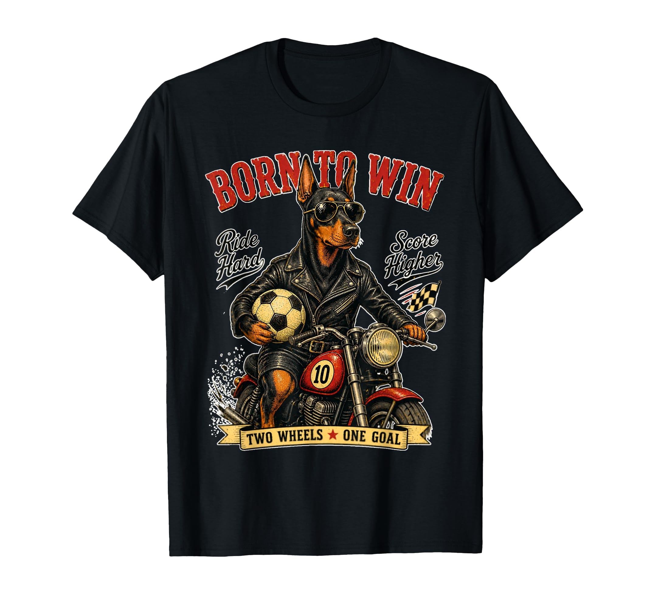 Doberman Pinscher Motorbike Love T-Shirt - Fun Novelty Design Unisex