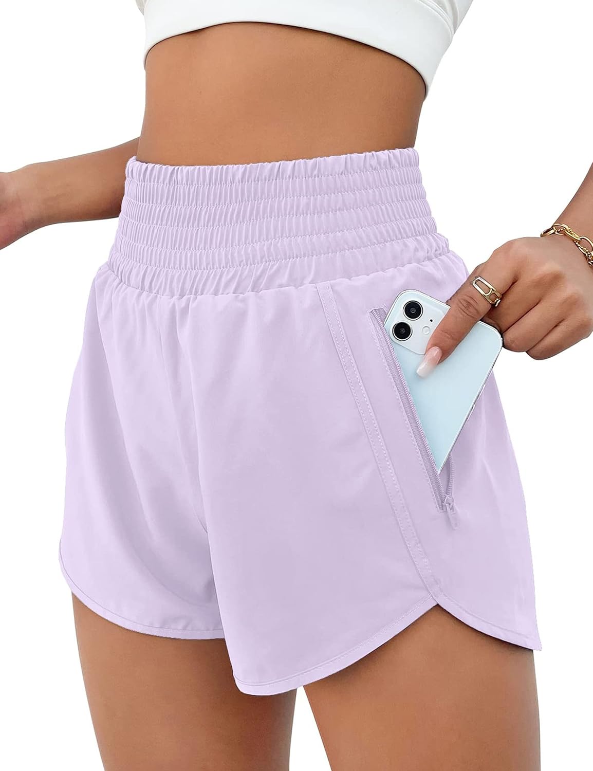 BMJL Women's Athletic Shorts High Waisted Running Short Pocket 2.5" Sporty Shorts Gym Workout Shorts