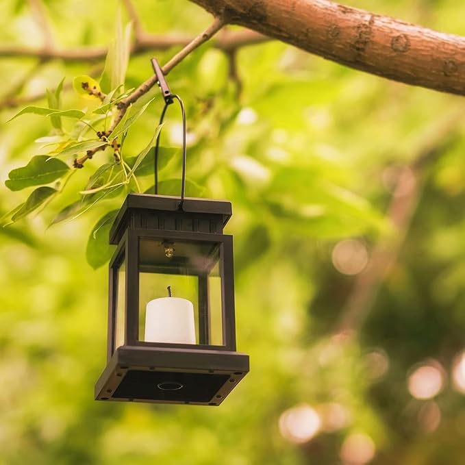 GIGALUMI Solar Lanterns Outdoor Waterproof, 4 Pack Hanging Solar Lanterns for Outside, Candle Effect Outdoor Lights for Pathway, Garden, Patio, Lawn, Porch, Gazebo, Tent, Tree, Yard(Constant Lights)
