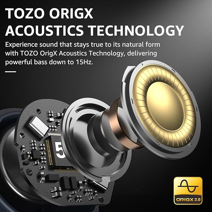 TOZO NC9 Hybrid Active Noise Cancelling Wireless Earbuds, 6 Mics ENC Clear Call, IPX8 Waterproof, in Ear Bluetooth 5.3 Headphones Stereo Bass Ear Buds 59H Playtime with LED Display 32 EQs via APP